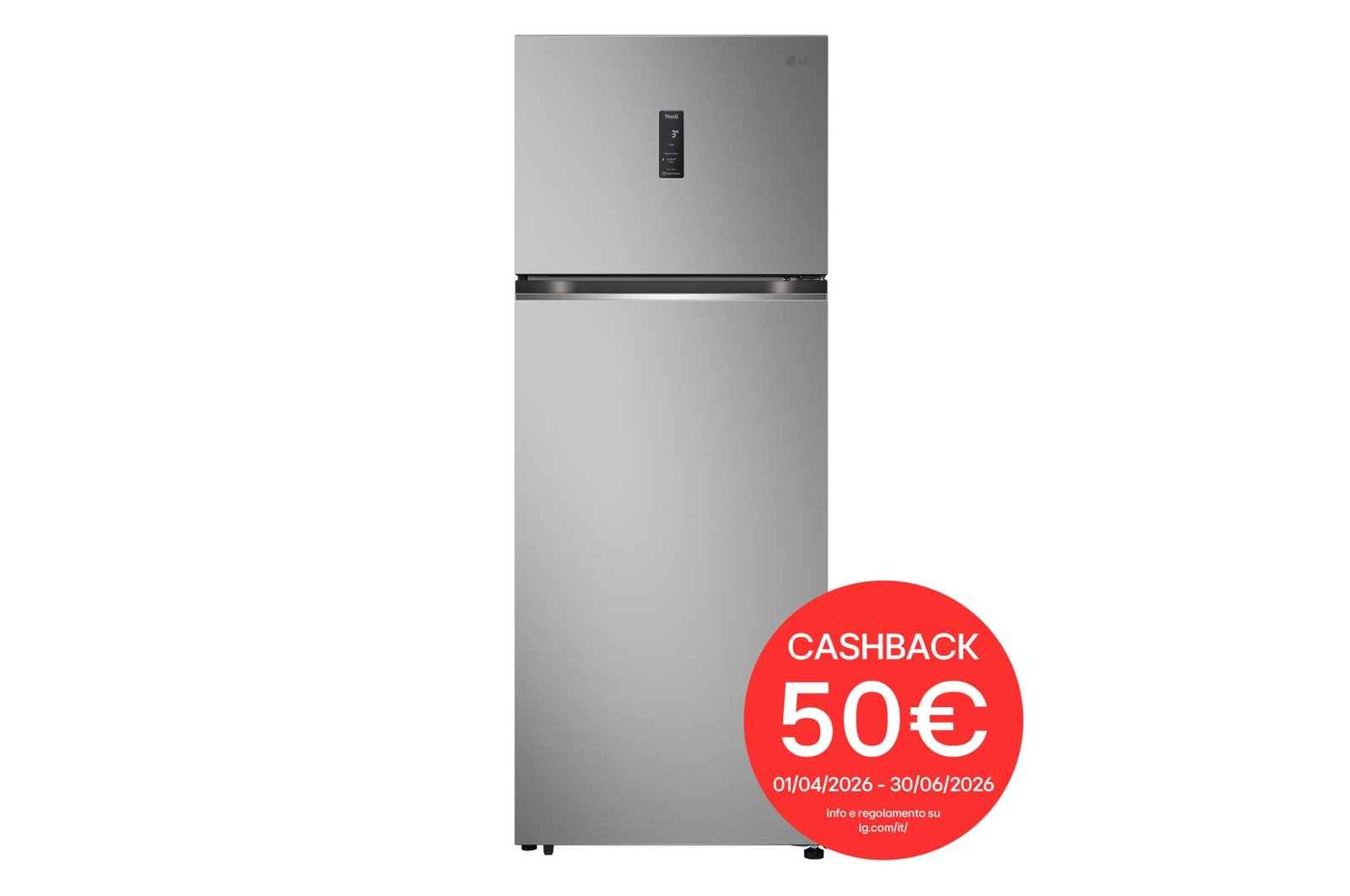 Vista frontale di Frigorifero doppia porta 70cm | Classe E, 461L | Wi-Fi, Door & Linear Cooling, Display esterno | Prime silver GTBV44PYBKD